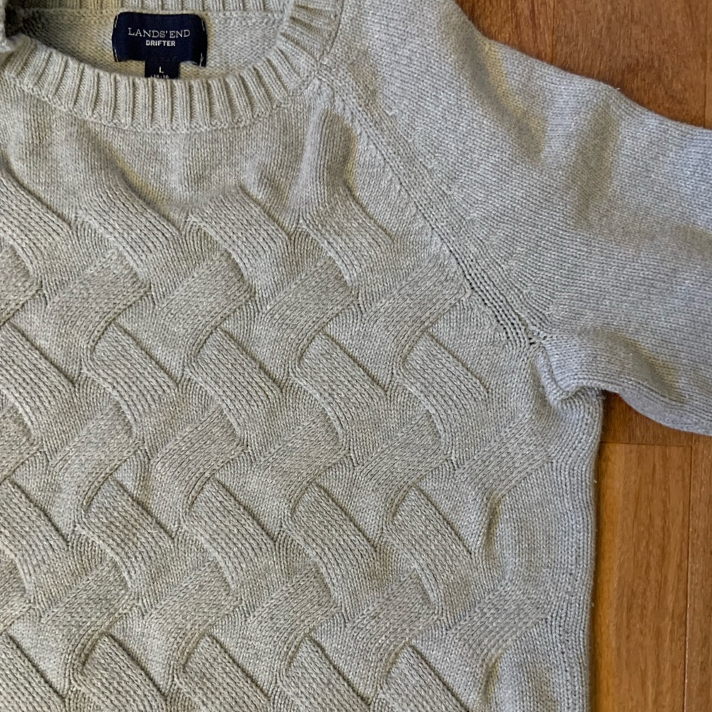 Grey Lands End drifter pattered sweater, size large.